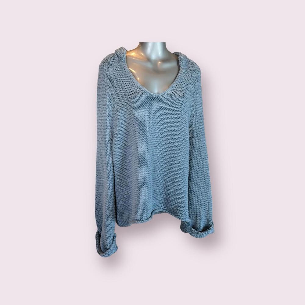 The Reset R Label Blue Airy Oversized V Neck Knit Sweater Womens Medium
